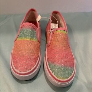US Sports Classic Slip On Size 3 Rainbow Glitter Shoes Kids Girls Sneakers NEW